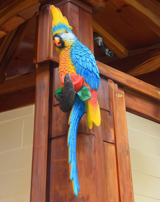 Statue Bird,Garden Decorations Bird Figurine,Resin Bird,Bird Statue Real Parrot Figurine,Flapping Macaw Bird Tropical Decor Wall Sculpture, Polyresin, Full Color