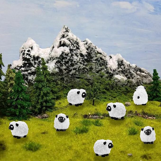Bbiamsleep 105 Pcs Mini Sheep Figurines Miniature Sheep Tiny Sheep Mini Plastic Sheep Mini Resin Figurine for Fairy Garden Micro Landscape Decor Cake Topper