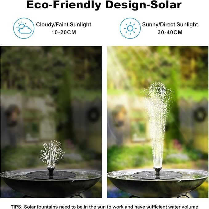 Solar Fountains,Solar Water Fountain,Solar Powered Bird Bath Fountain with 6 Nozzles - Free Standing Floating Solar Water Fountain for Bird Bath, Garden, Pond, Pool (Black-1.4W)