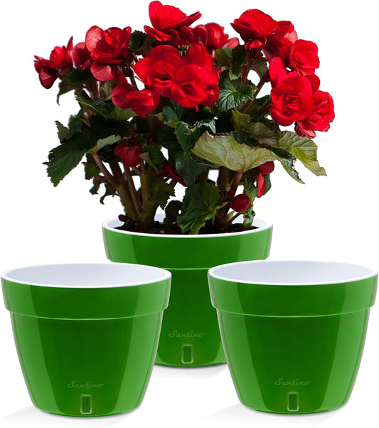 Santino AST 7.1 Inch Self Watering Planter Green-Gold/White Set of 3 for Indoor Plants