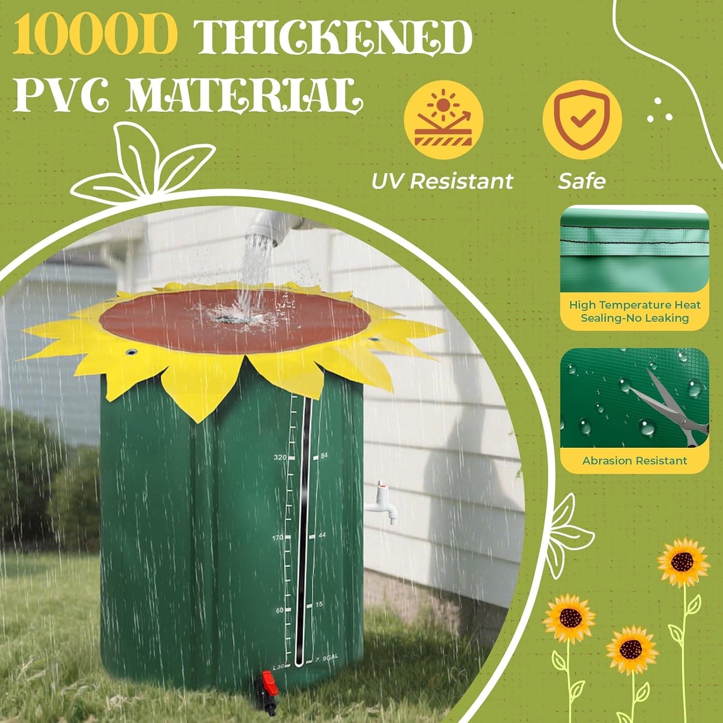 100 Gallon Rain Barrel Water Collection System, Collapsible Portable Water Storage Tank, Rainwater Collect System Downspout, Water Catcher Container with Filter Two Spigots(Without Water Pipe)