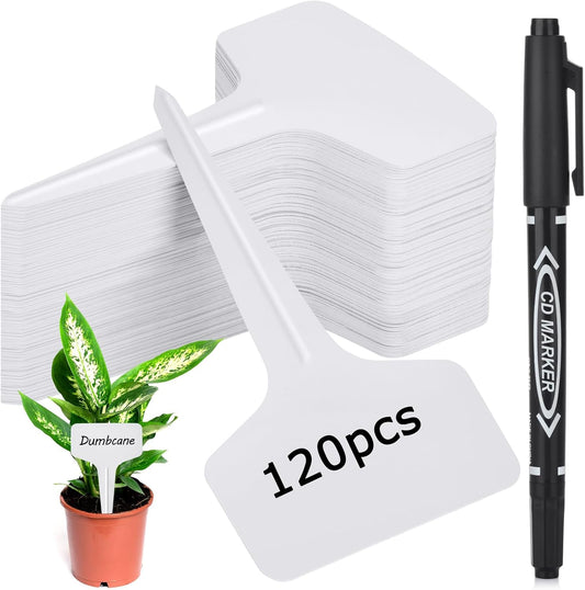 Plant Labels 120pcs with Garden Plant Markers Pen of Outdoor Waterproof,T-Type Plant Tags and Permanent Marking Pen, Garden Labels Gardening Gifts for Women Men