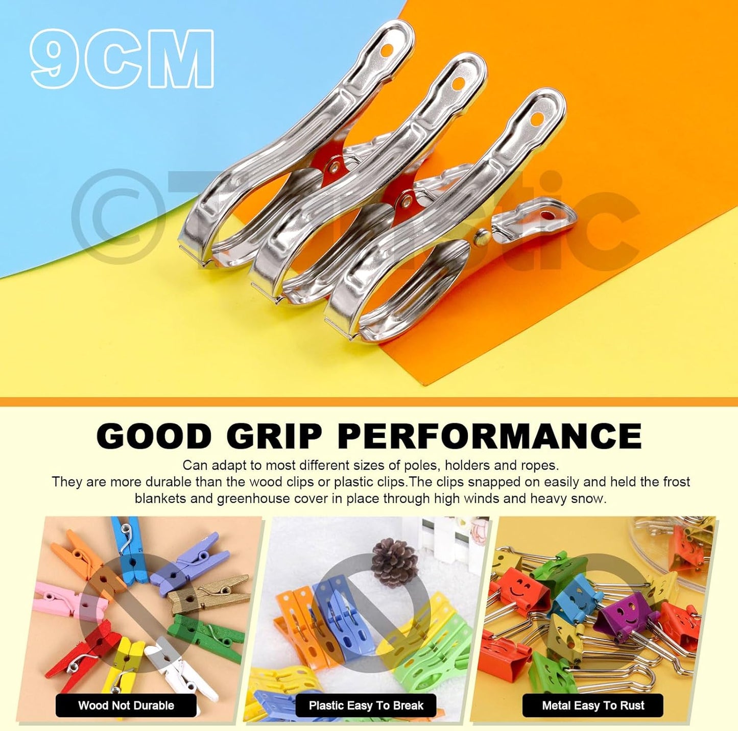 Tanstic 40Pcs 3.5 Inch Stainless Steel Greenhouse Clamps Garden Clips Greenhouse Clips Heavy Duty Garden Clips with Strong Grip and Large Open Mouth for Netting Holding