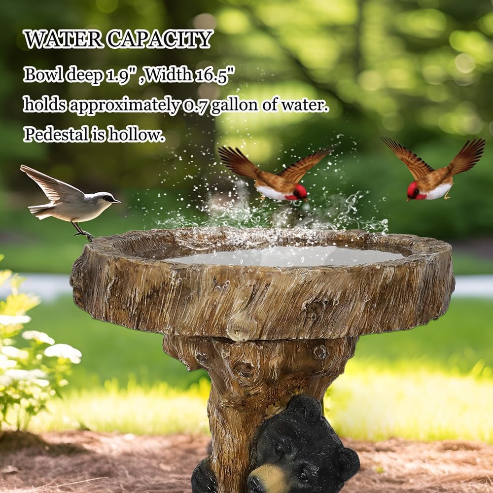 23.6”Tall Resin fiber Outdoor Bird Baths for Garden - Standing Birdbath, Woodland Tree Trunk Decoration Yard Statue，Pedestal Birdbaths, Garden, Patio, Lawn, Backyard (24inch)