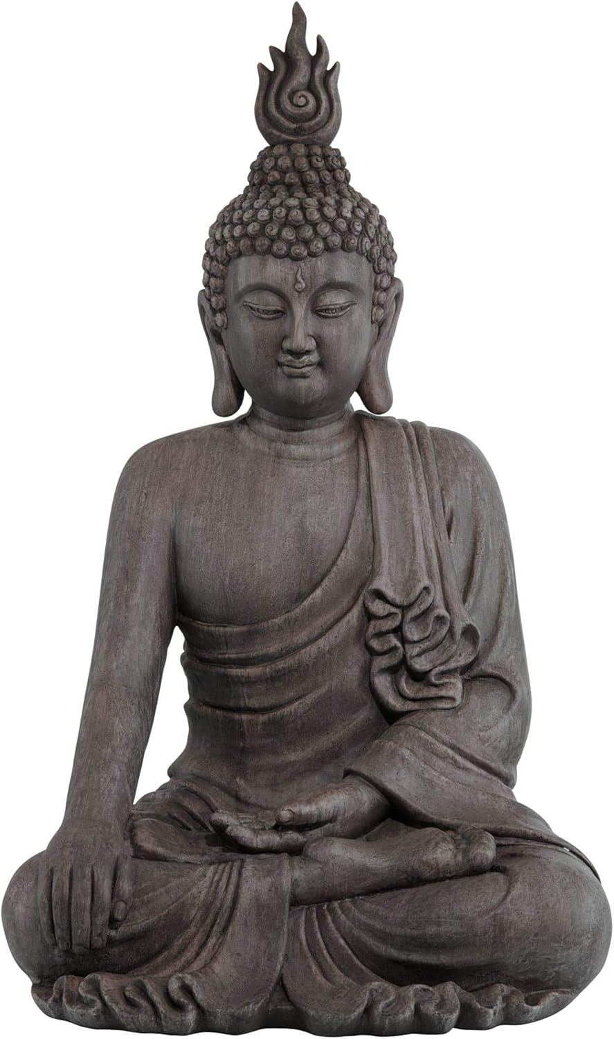John Timberland Large Tall Sitting Buddha Statue Sculpture Zen Asian Japanese Garden Decor Indoor Outdoor Front Porch Patio Yard Outside Home Balcony House Lawn Stone Gray Finish Resin 42" High