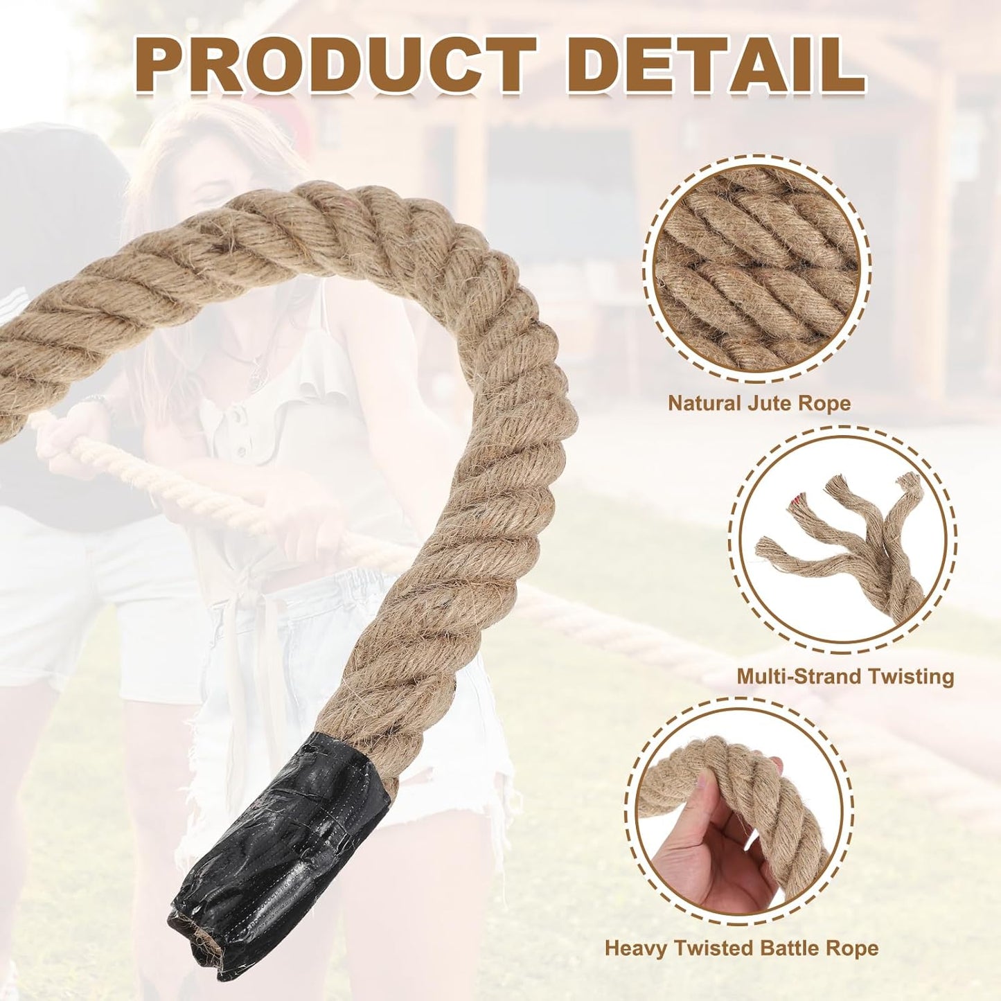 MECCANIXITY Jute Rope 1.1 Inch x 98ft, Thick Twine Rope Ropes Braided Jute Twine Natural Brown Burlap Cord String Heavy Twisted with Tapes for Decorative Crafts Railing Swing Tug of War
