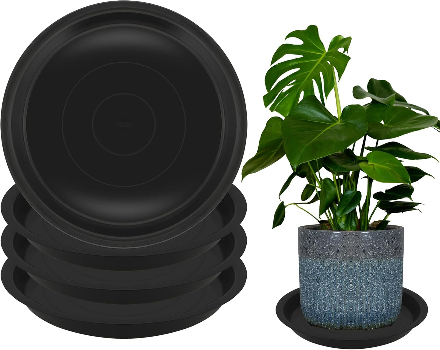 4 Pack 16 Inch Round Plant Saucers for Less 14Inch Pot Indoors Outdoors Plant Trays for Pots Planter Saucer Plastic Plant Drip Tray Flower Planter Water Tray for Potted Plants(Black, 16"(4pcs))