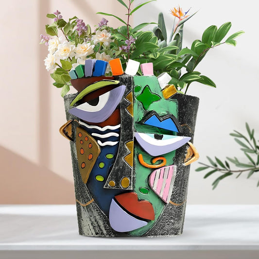 Picasso Abstract Face Planters Pots, Unique Abstract Flower Pot Head Planter Pot Ornaments Resin Brutalist Flowerpot with Drainage Hole for Indoor and Outdoor Plants Home Decor (Bronze)