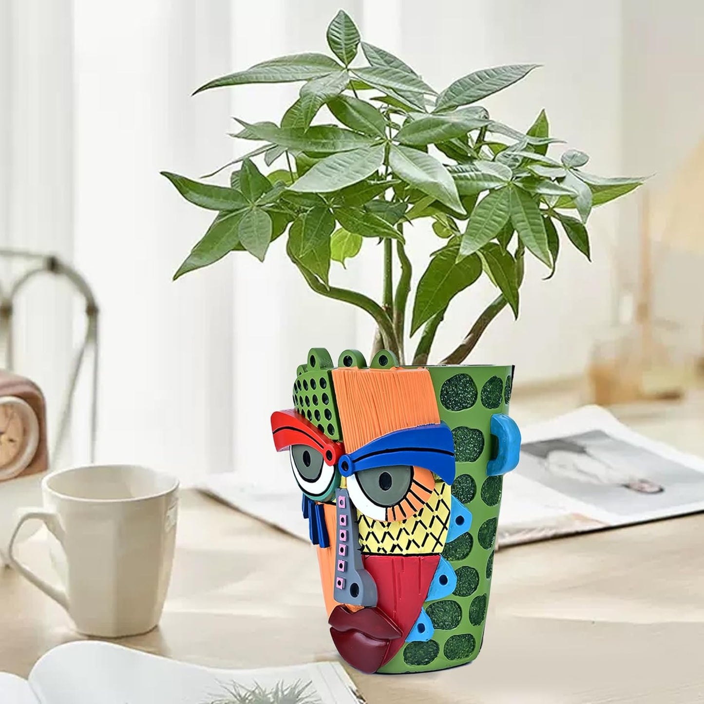 Bohemian Face Planter Pots for Plants,Hand-Painted Colorful Flower Pots with Drainage, Indoor Outdoor Garden Decor Gift(Modern,Small)