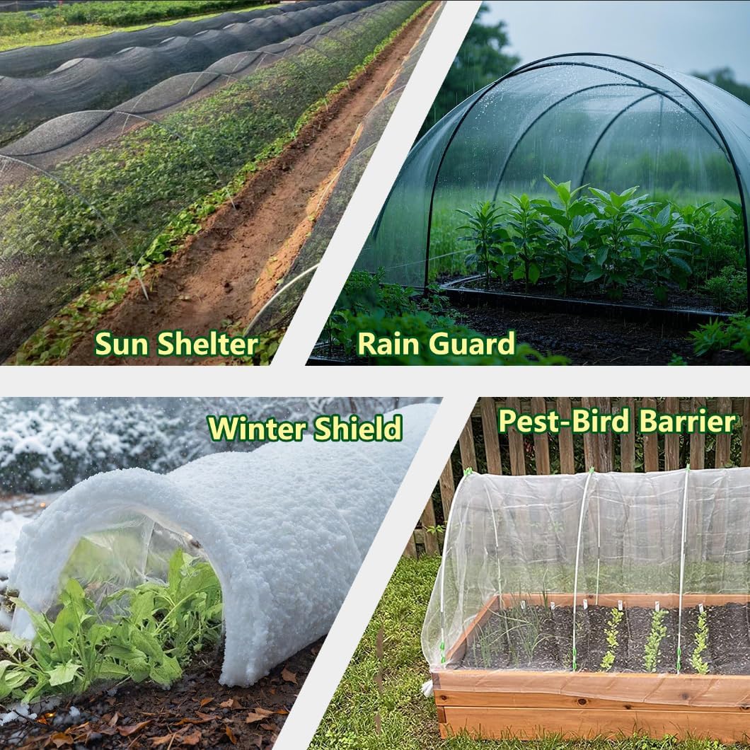 Garden Greenhouse Hoops Kit 15 Sets -2-Section Design, 8ft Grow Tunnels Poles Plant Raised Beds, 30 Pcs 4ft Solid Fiberglass Support Stakes 15 Metal Connectors -Quick Assembly No Loose Parts (Green)