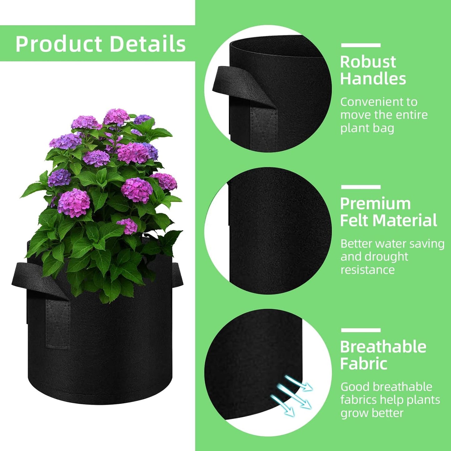 90-Pack 7 Gallon Grow Bags Garden Plant Grow Bag Aeration Fabric Pots with Handles Nonwoven Plant Bag Cloth Pots Planting Bags Garden Bags to Grow Vegetables Flowers Potatoes (7 Gal)