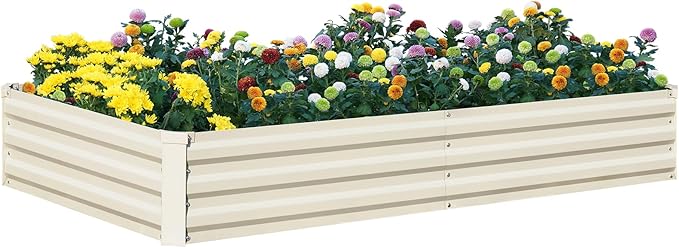 Raised Garden Bed Outdoor, 8x4x1ft Garden Box, Beige Garden bed, Metal Raised Garden Bed for Gardening Vegetables Flowers, Planter Box, Raised Bed