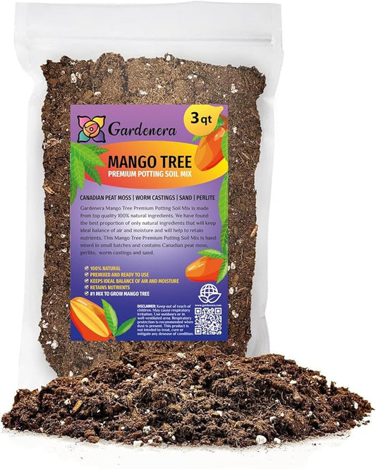 Mango Tree Potting Soil - Enhance Fruiting and Health with Professional Grade Nutrient-Rich Mix - 3 Quart