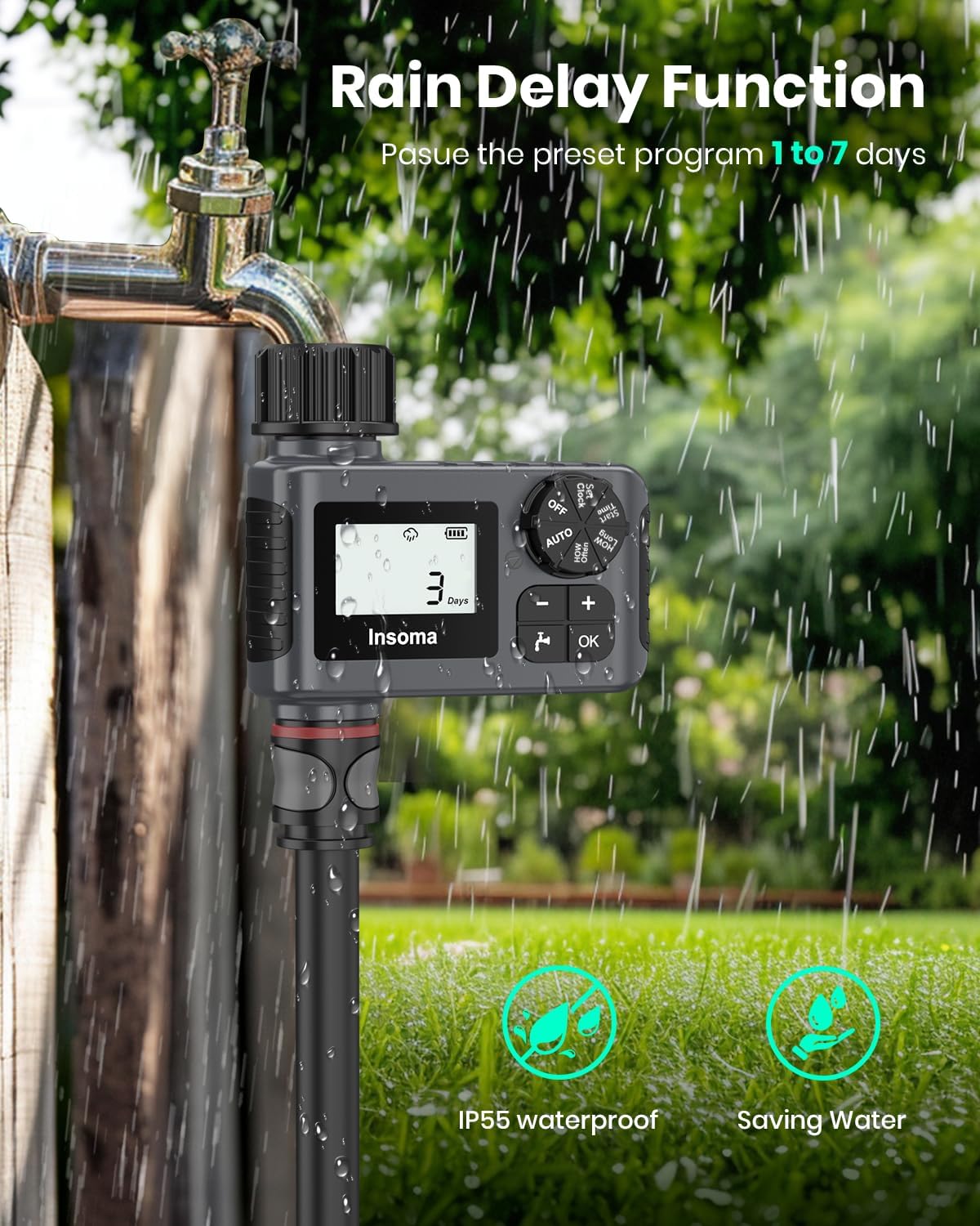 2 PCS Water Timer for Outdoor Garden Hose, Water Sprinkler Timer with Rain Delay/Manual/Automatic Drip Irrigation and Lawn Watering System for Yard