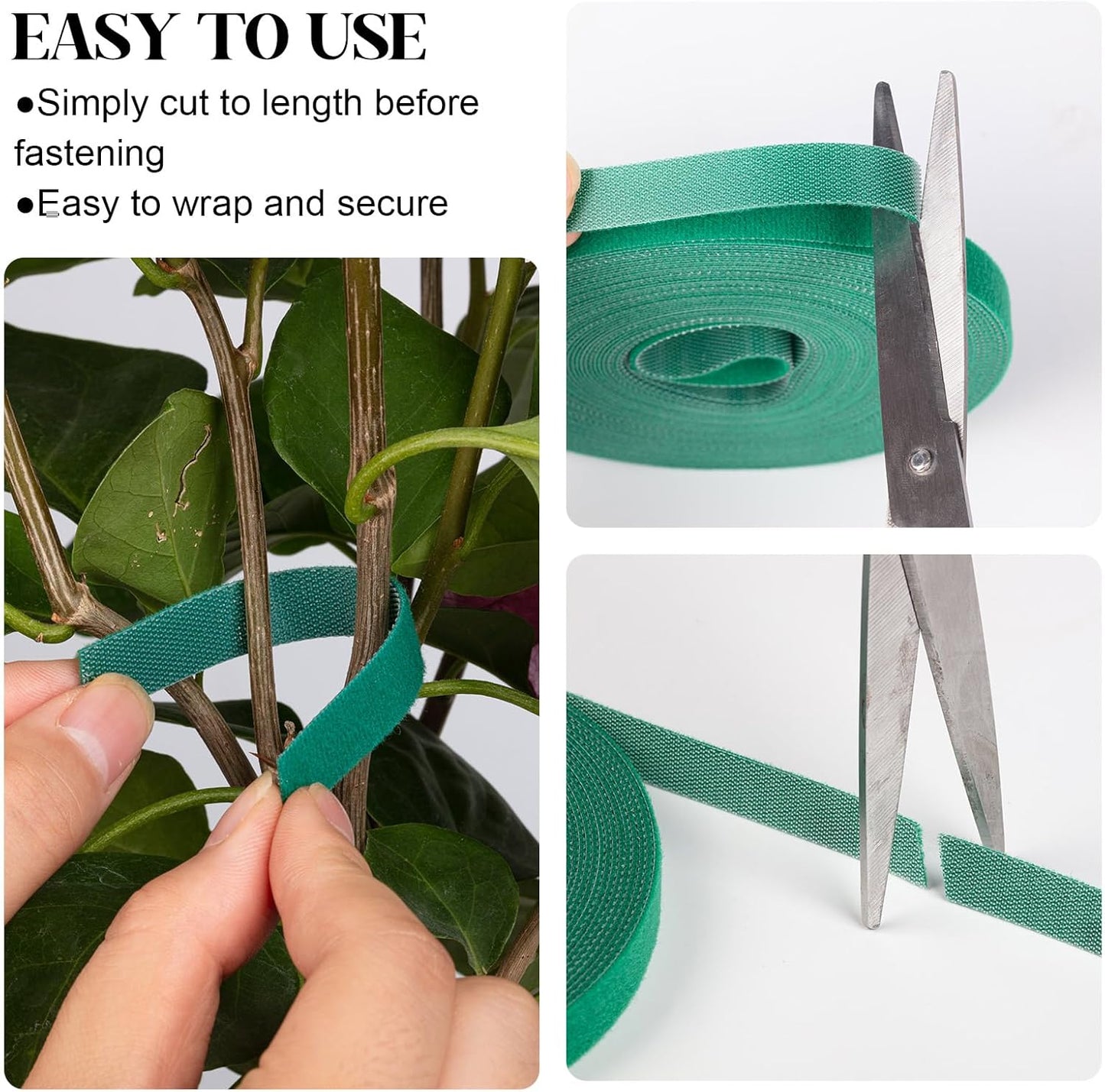 4 Roll Plant Ties Garden Tape, 131 Ft Green Plant Ties for Climbing Plants, 1/2‘’ Twist Ties for Plants, Reusable Nylon Plant Support Gardening Tape for Growing,Home,Office
