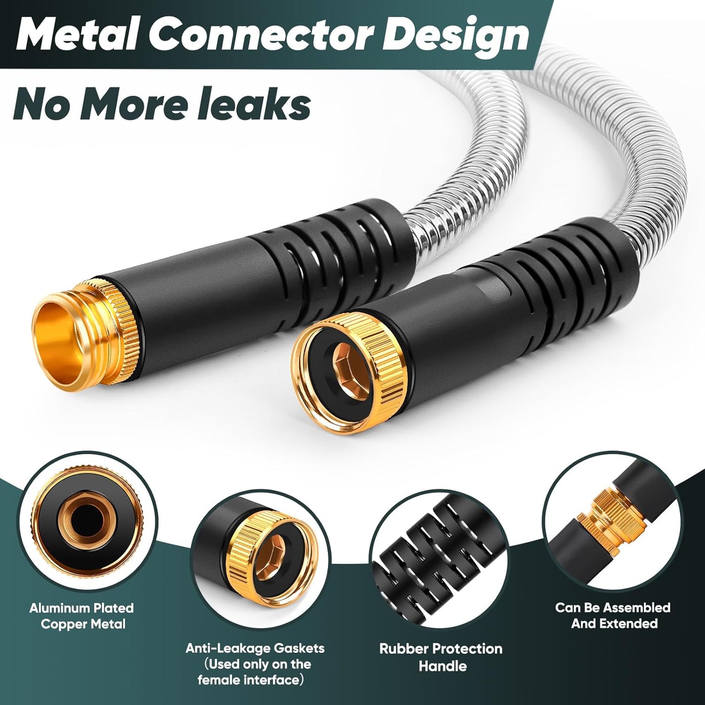 Garden Hose 150 FT with 10-Function Nozzle, Leak-proof Metal Connector Water Hose, No Knots, Kink-Free, Lighter, Anti-Pets, Wear-Resistant, 3/4 GHT, Metal Hose for Garden, Yard, Outdoor