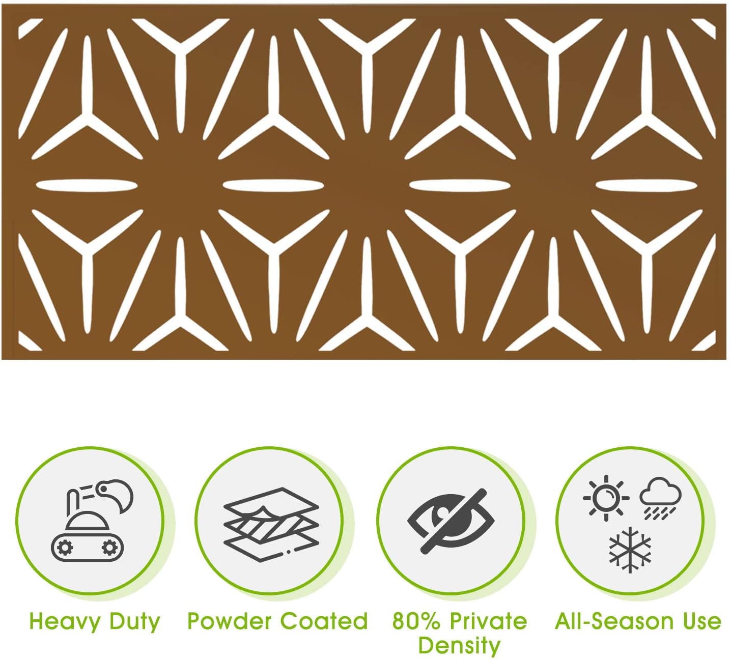 Metal Privacy Screen Outdoor 72" H×47" W,Freestanding Decorative Privacy Screen for Balcony Yard&Garden,Privacy Fence-Brown&Star