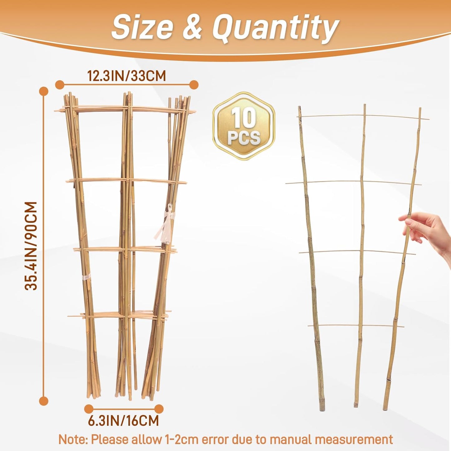 10 Pack 3ft Bamboo Trellis for Climbing Plants-Natural Garden Ladder Trellis, Fan -Shaped Support Trellis for Potted Plant Decor in Door