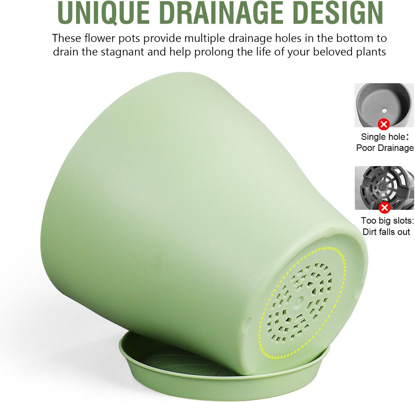 6 inch Plastic Nursery Pots, 16 Pack Plant Pots for Small Indoor Outdoor Plants, Flower Pots with Drainage Holes and Saucers, Decorative Seedling Starter Planters for House Plants, Colorful