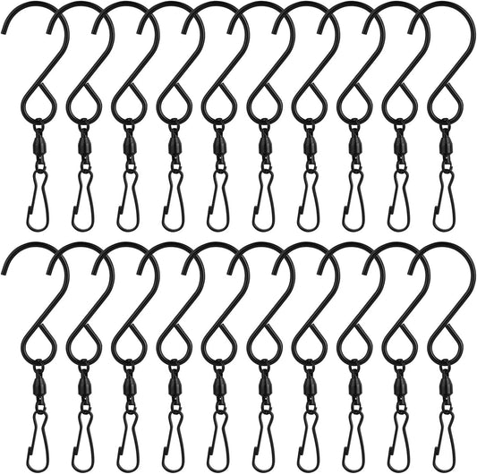 KUUQA 20 Pack Swivel Hooks Clips Wind Spinner S Hook Clips Hanging Wind Chimes Crystal Twisters Party Supplies (Black)
