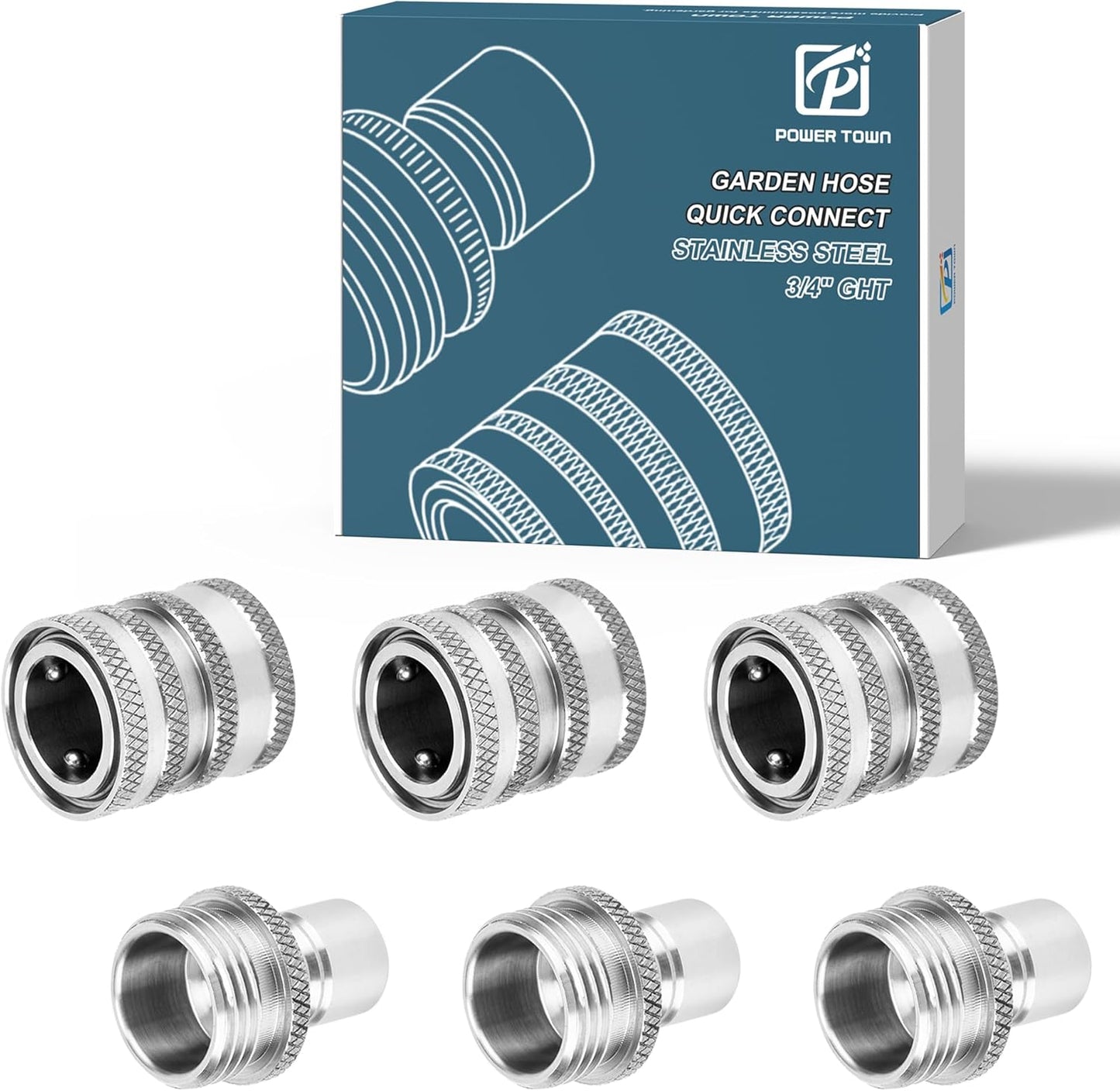 Quick Connect Hose Fittings, Garden Hose Quick Disconnect Set, Universal Fit 3/4 Inch GHT Stainless Steel, Water Hose Connector, 3 Pack