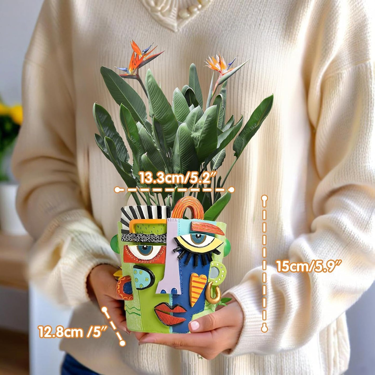 Picasso Abstract Face Planters Pots, Unique Abstract Flower Pot Head Planter Pot Ornaments Resin Brutalist Flowerpot with Drainage Hole for Indoor and Outdoor Plants Home Decor (Green, S)