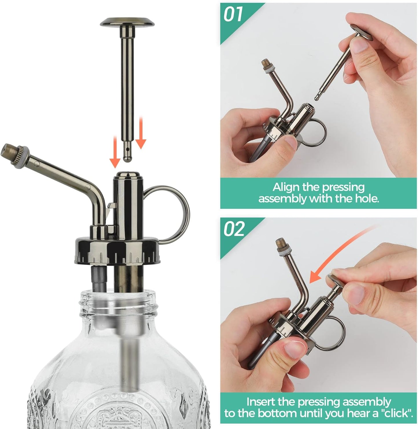 T4U Glass Plant Mister 200ML, Vintage Spray Bottle with Top Pump Fine Mist Garden Flower Sprayer Small Decorative Spritzer Watering Can Gift for Indoor Outdoor Succulent House Plant (Clear)