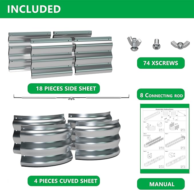KFN Galvanized Raised Garden Bed,Raised Garden Bed Kit-Oval Metal Flower Box,Large Planter Vegetable Box Outdoor,Planting for Vegetables,Flower,Herb,12FT,0.7mm