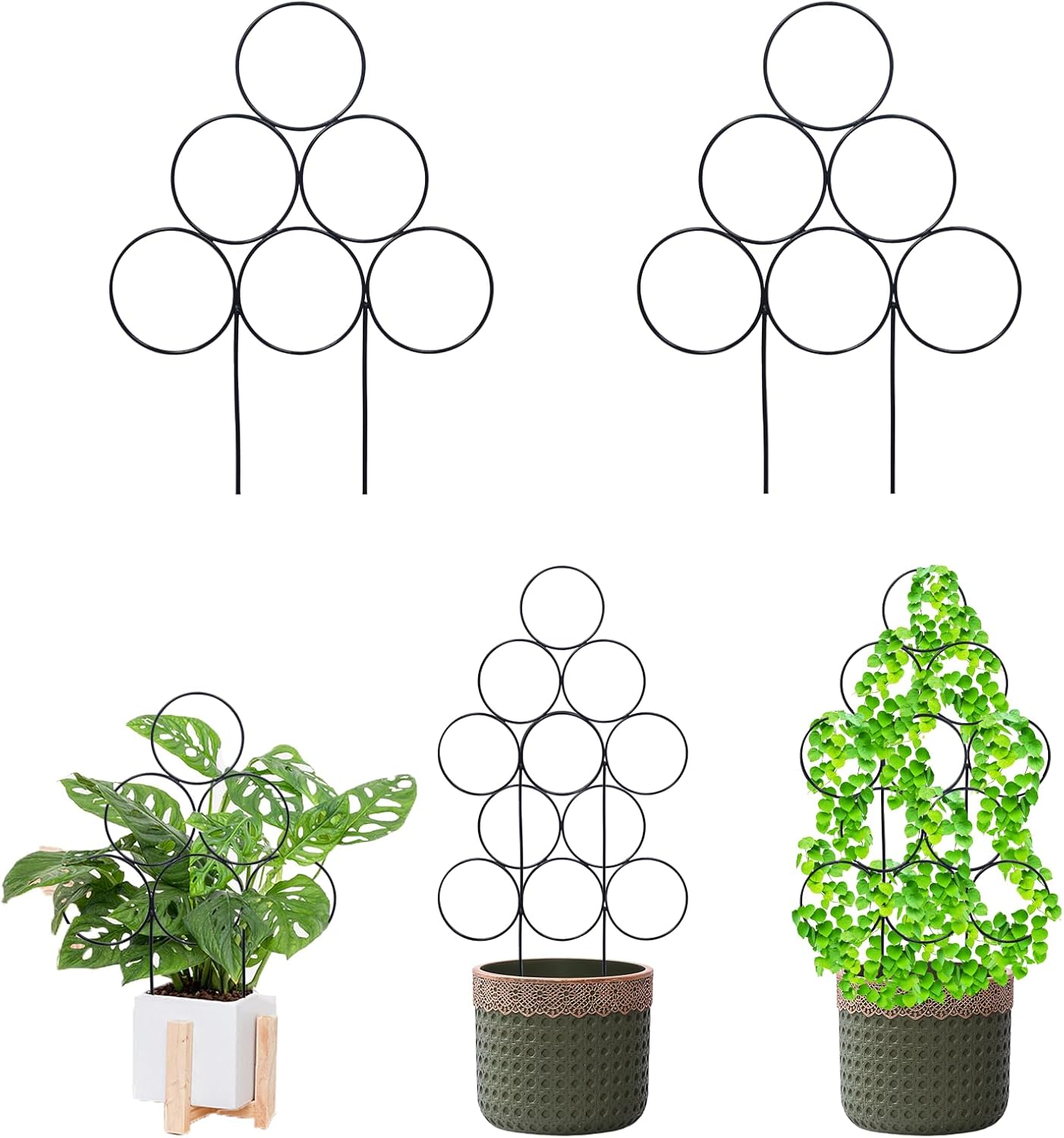 15.7 Inch Plant Trellis Indoor for Potted Plants 2 Pack Indoor Houseplant Trellis for Climbing Plants Stackable for Vine Ivy Support(15.7inch Black)