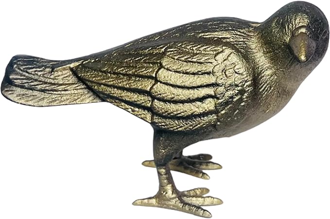 NACH Cast Iron Crow Statue, Head to Side Raven, Large Garden Statues, Crow Garden Sculpture, Bird Figurines Home Decor, Crow Decor, Raven Decor, Gold Bird Statue, 4 x 11 x 6.5 inches, JS-90-7115AG