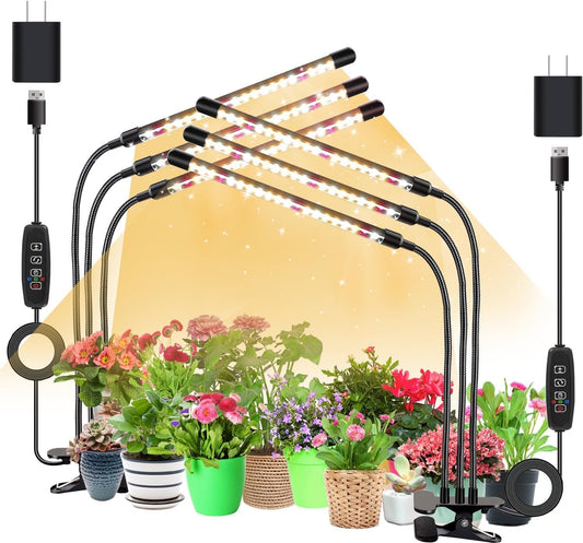 3head Plant Lights, 2Pack Grow Lights for Seed Starting, Full Spectrum Growing Lamps with Clip for Indoor Plants, Auto ON & Off Timer 3/9/12H, 3 Switch Modes, 10-Level Dimmable Brightness