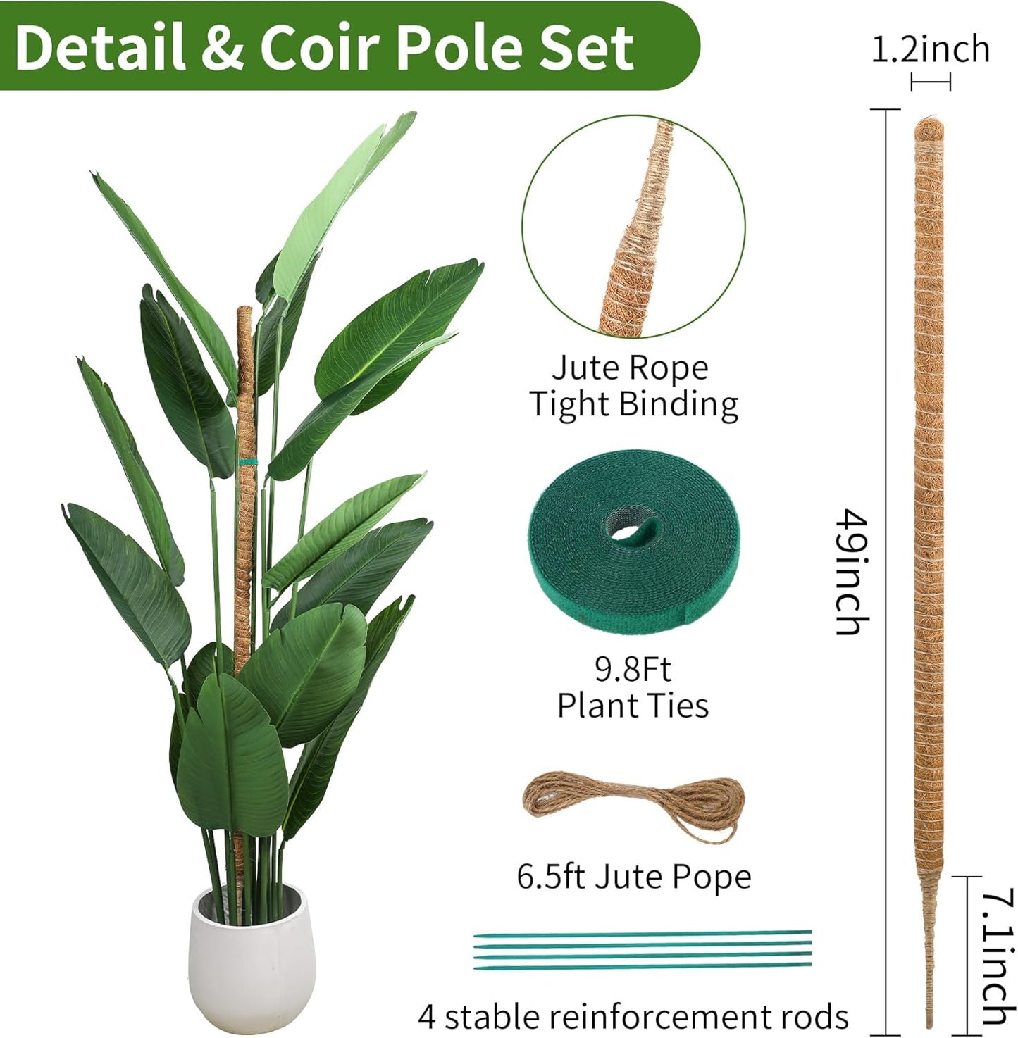 49'' Monstera Plant Support, LveSunny Bendable Moss Pole for Plants Indoor, Large Moss Pole for Climbing Plant, Coco Coir Pole, Fishbone Plant Stakes