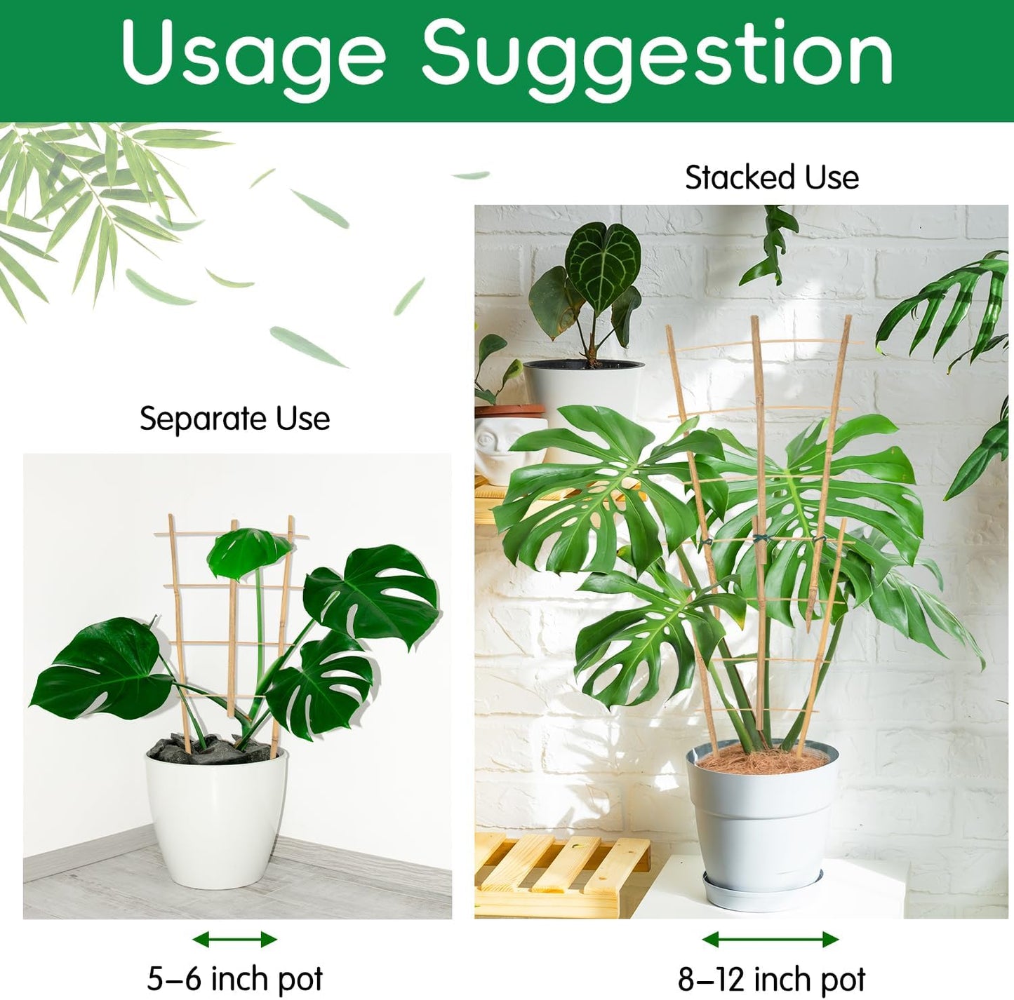 Garden Bamboo Trellis 16 Inch Fan Shaped Small Plant Trellis,Natural Wood Trellis for Climbing Plants Orchid Monstera Indoor Potted Plants-3 Pack