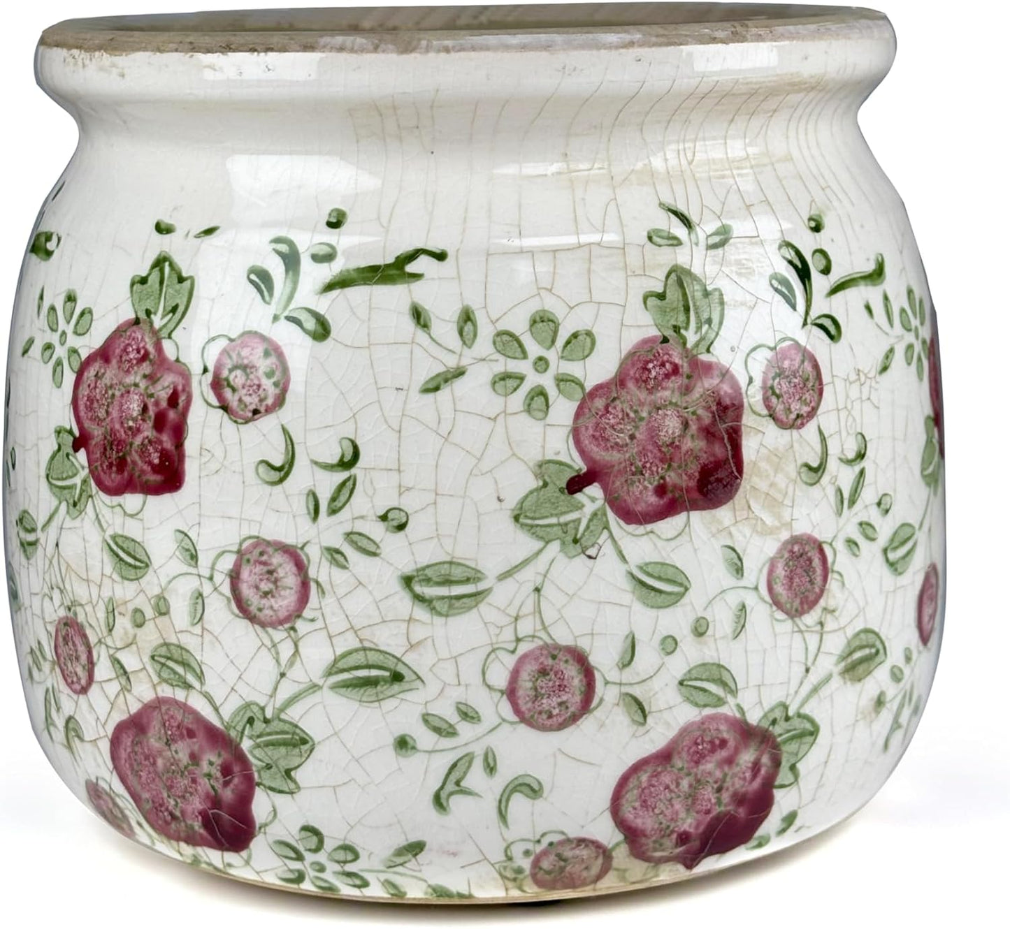 Vintage Red Ceramic Ice Crack Flower Pot with Drainage Holes, Country Rustic Planters for Indoor and Outdoor,Tuscan Decor,Home,Living Room, Garden Decor, Gardening Gift