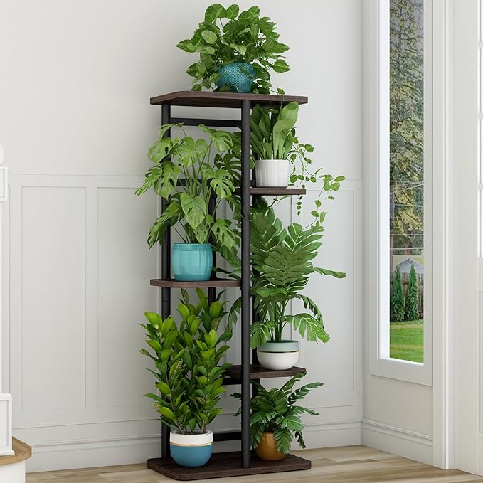 LINZINAR Plant Stand 5 Tier 6 Potted Indoor Plant Shelf Multiple Stands for Garden Corner Balcony Living Room