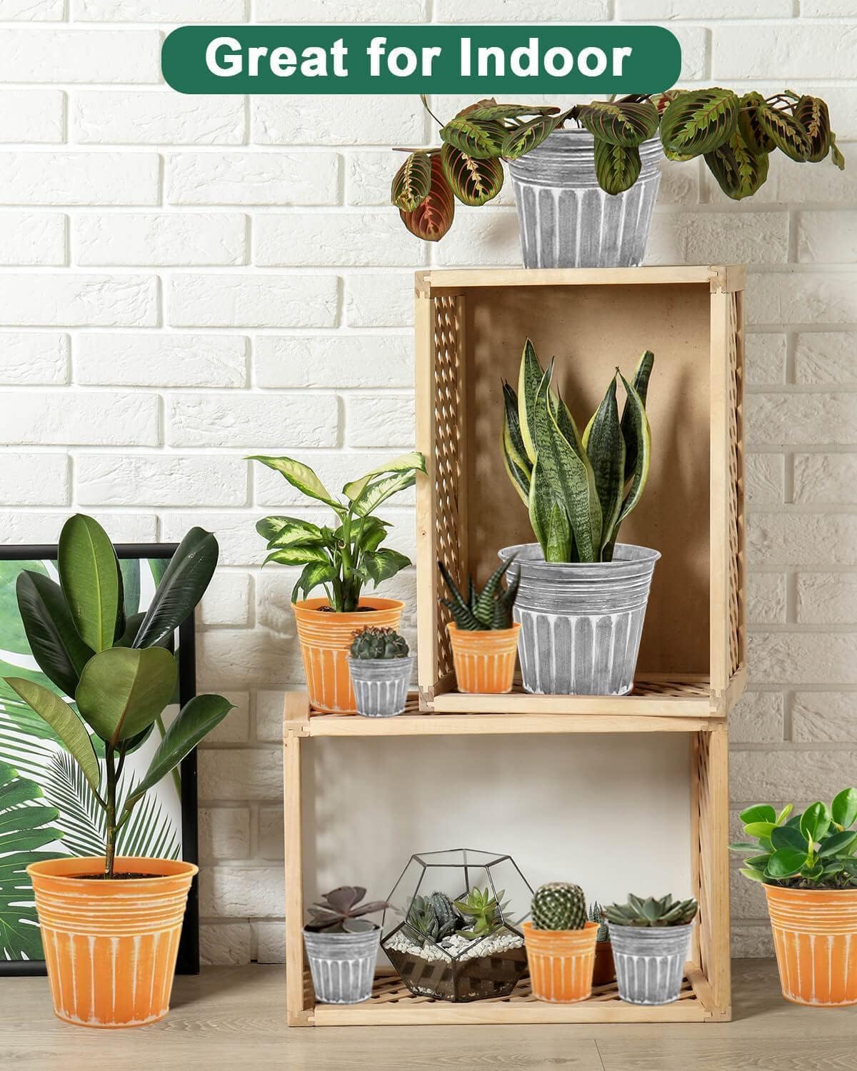 vensovo 5 Inch Silver Metal Rustic Flower Pots - 6Pcs Medium Galvanized Planters with Drainage Hole and Rubber Plug, Rustproof Metal Bucket Plant Pots Farmhouse Vintage Style for Decor