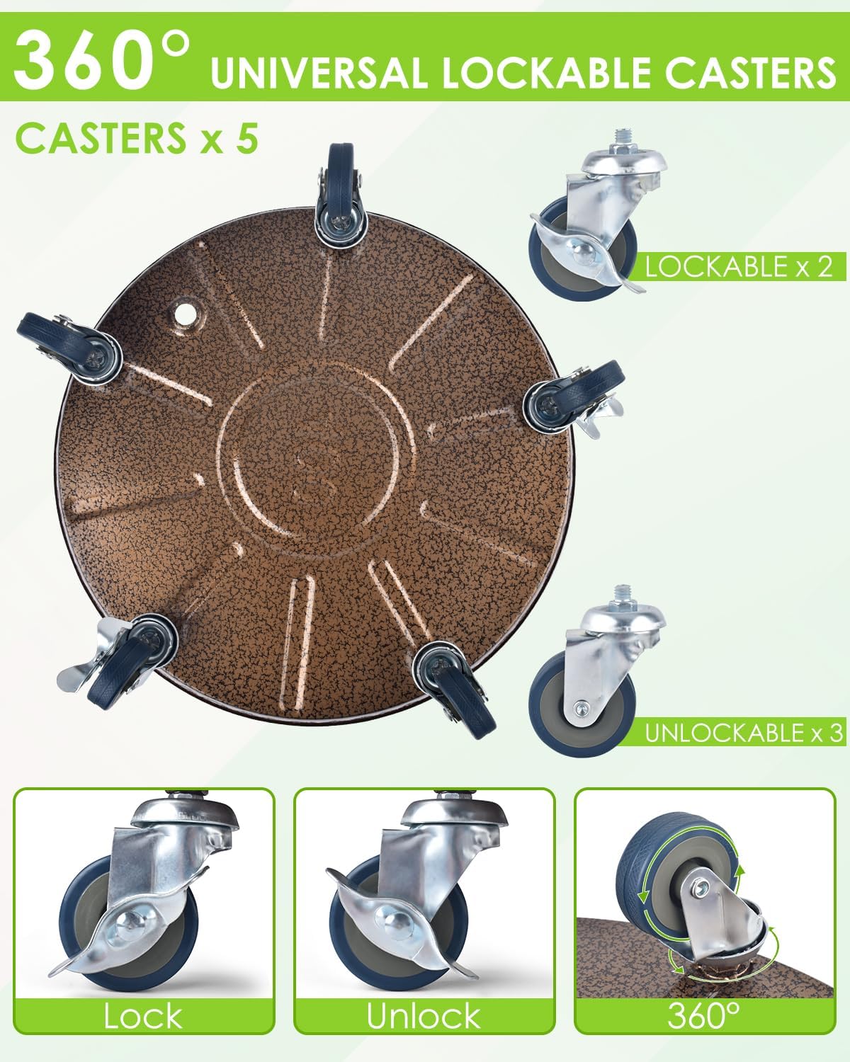 PACETAP 2Pack 11.8'' Large Plant Stand with Lockable Wheels, Heavy-Duty Plant Caddy with Casters for Indoor and Outdoor, Round Rolling Garden Pot Mover to Carry Potted Flower Pot