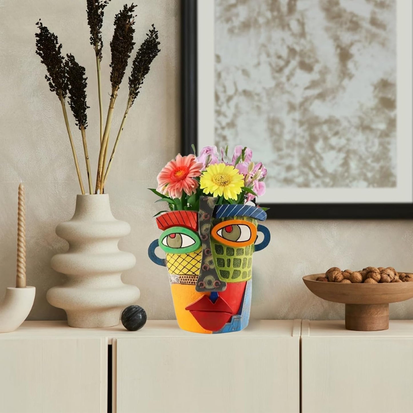 New Picassos Abstract Beauty Face Flower Pot, Colorful Abstract Head Plant Pots, Interesting Decorative Flower Resin Flower Pot, Unique Flower Pots for Home Art Decoration (5in-B)