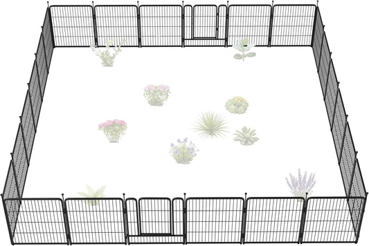FXW Garden Fence Outdoor for The Yard – 32in(H) x 54.7ft(L) Heavy Duty Metal Animal Barrier for Dog and Rabbit, Decorative Dog Fence, 24 Panels, Black