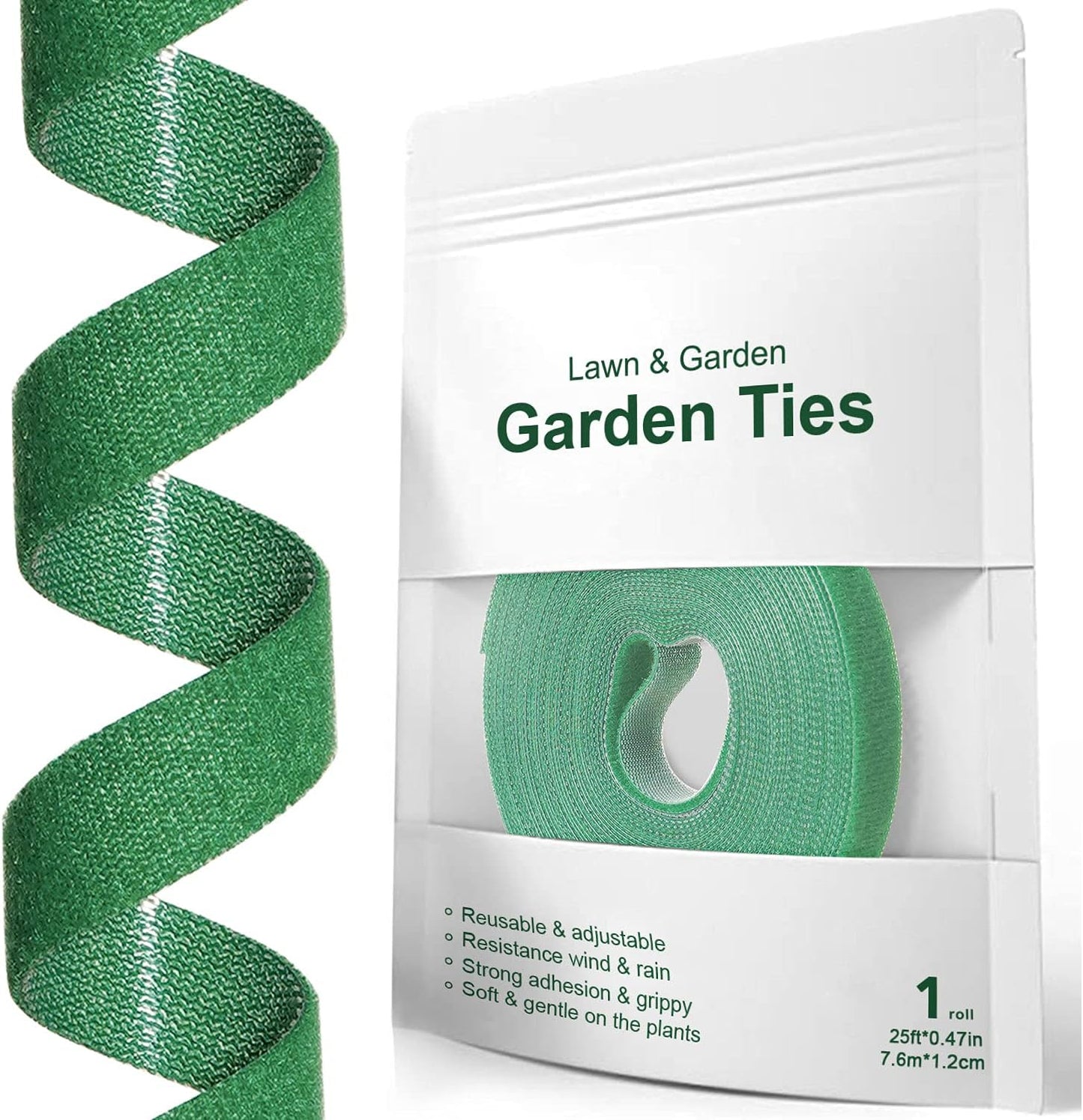 LE TAUCI Plant Ties, Garden Tape for Plant, Reusable Adjustable Thicker Support for Growing, Strong Grip, Tomato Vines Indoor Outdoor, 25 ft x 0.47 Inch, 1 roll, Green