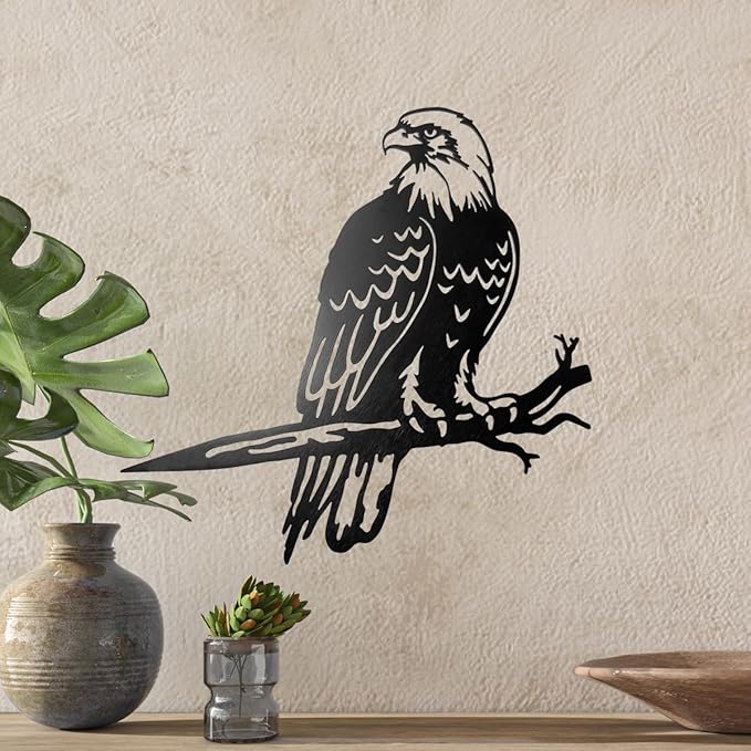 Bald Eagle Metal Bird Yard Art, Outdoor Tree Decor, Eagle Statue Gift for Men