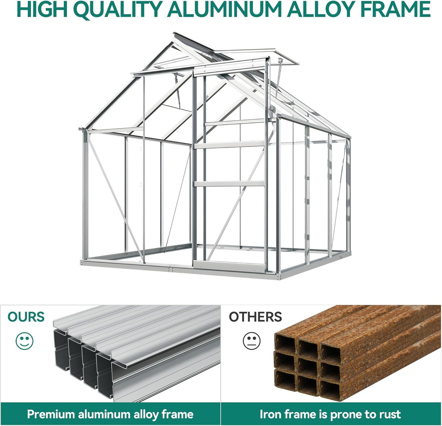 YITAHOME 6x6FT Polycarbonate Greenhouse Heavy Duty Green Houses Outdoor Greenhouses Aluminum Sliding Doors Vent Window Large Sun House for Garden Backyard, Silver