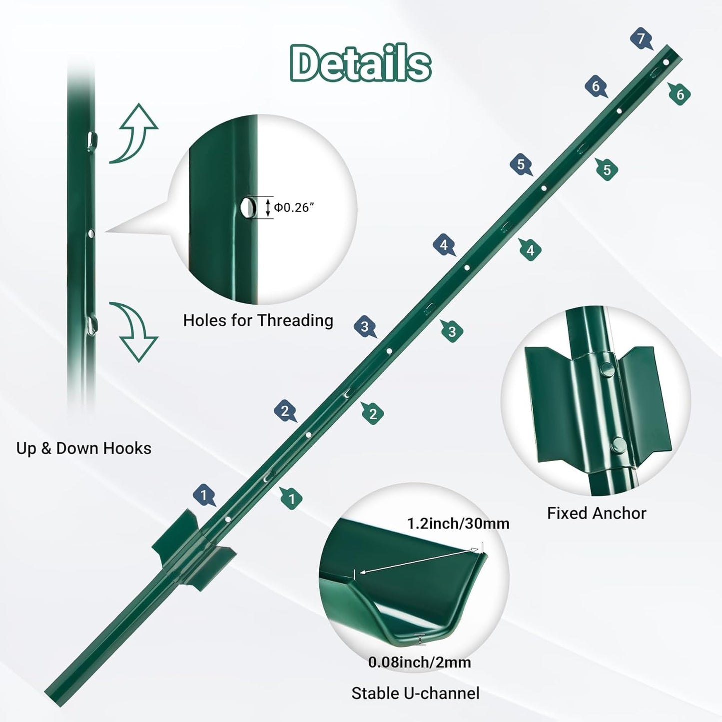 Fence Post 4 FT - 10 Packs, Metal Heavy Duty U Posts, Powder-Coated for Long-Lasting Use, Perfect for Holding Wire &Plastic Mesh, Corner Anchors, Green