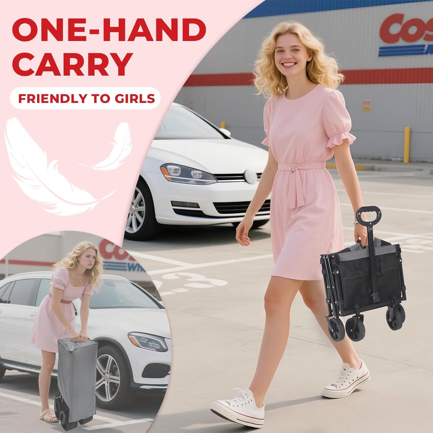 Collapsible Wagon Cart with Wheels Foldable,11 Lbs Lightweight Portable Folding Utility Wagon,90 L Heavy Duty Grocery Shopping Carts,Versatile for Garden Sports Camping Outdoor Use (Black Gray)