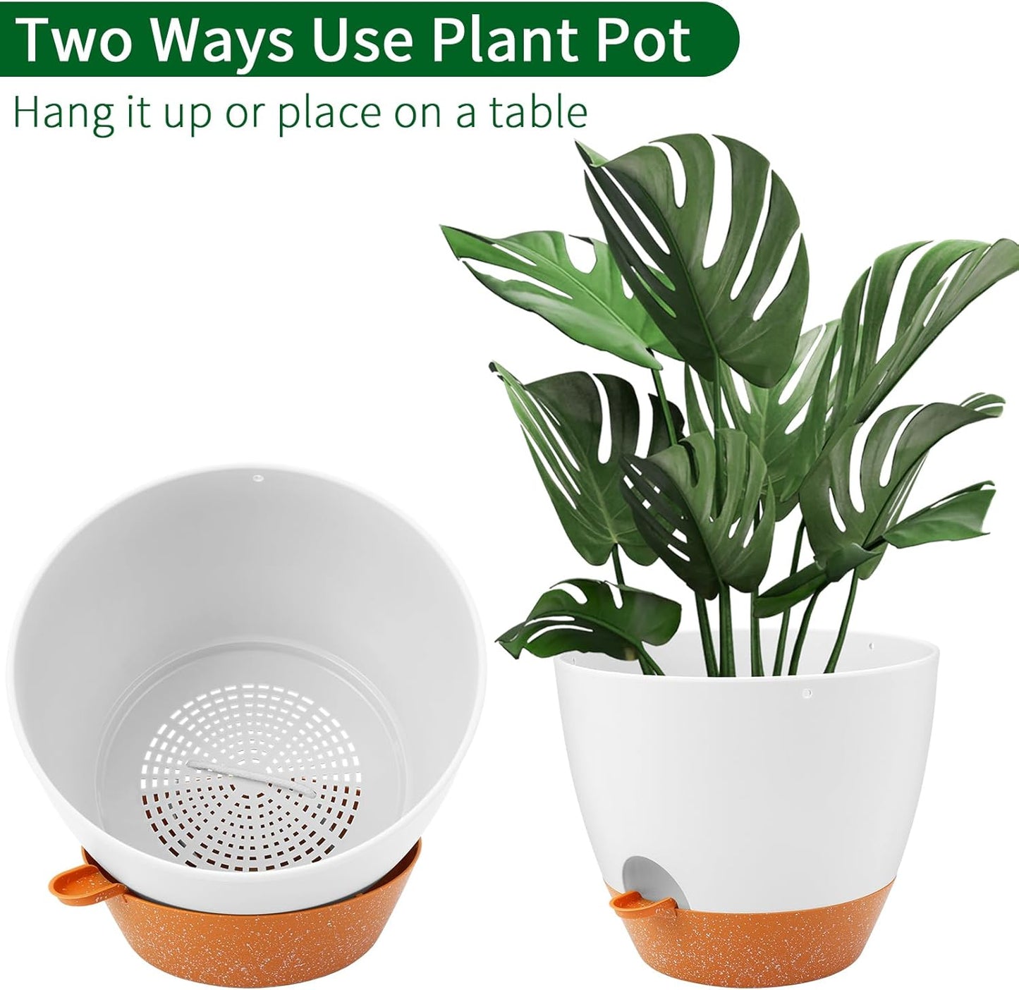 GARDIFE Large Hanging Planter, 12 inch Hanging planters for Indoor. Outdoor Plants, Self Watering Plant Pot, Plant Hanger, White