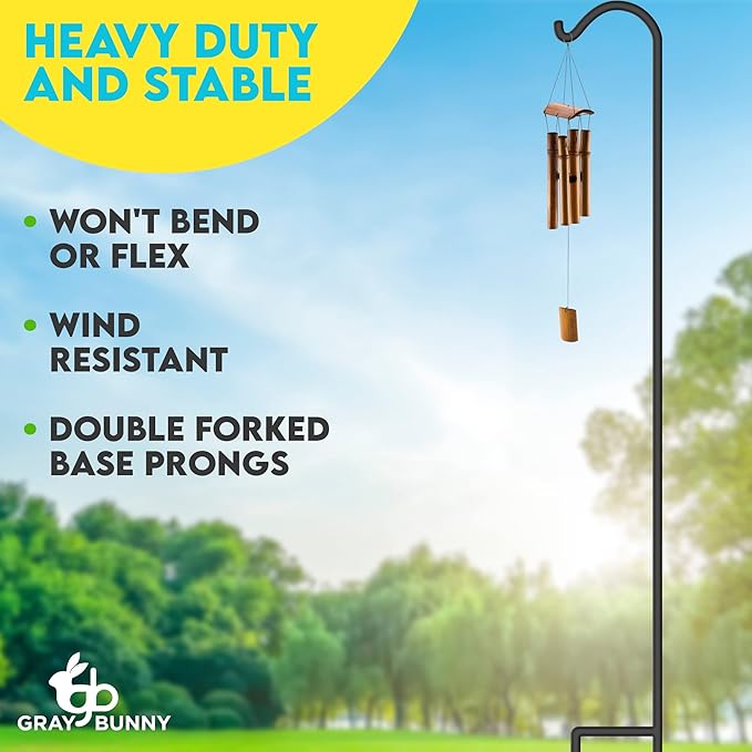 Gray Bunny 92" Shepherds Hooks for Outdoor 2 Pack, Thick Bird Feeder Pole, Hanging Plant Stand, Shepherds Hook for Bird Feeder, Non-Hollow, Non-Adjustable, Extra Long Base Prongs