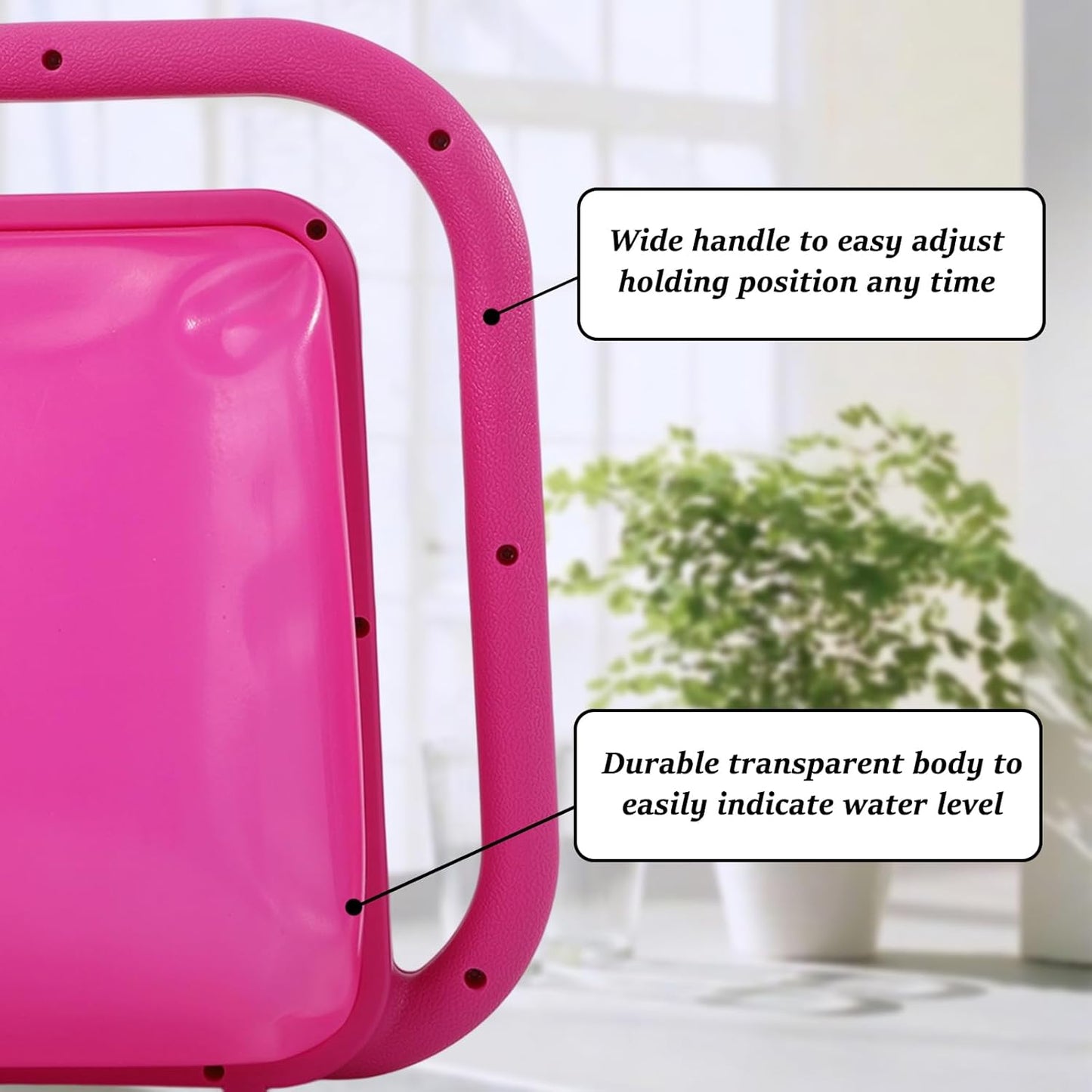 Watering Can 1.6Gal Transparent Plastic with Comfort Grip Handle for Indoor & Outdoor Plants（Rose Red）