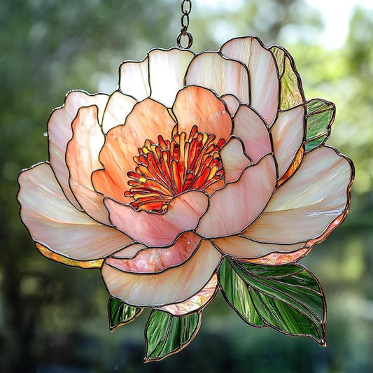 Peony Birth Flower Acrylic Suncatcher Faux Stained Glass Window Hanging Birthday Gift Floral Gift for Plant Lovers