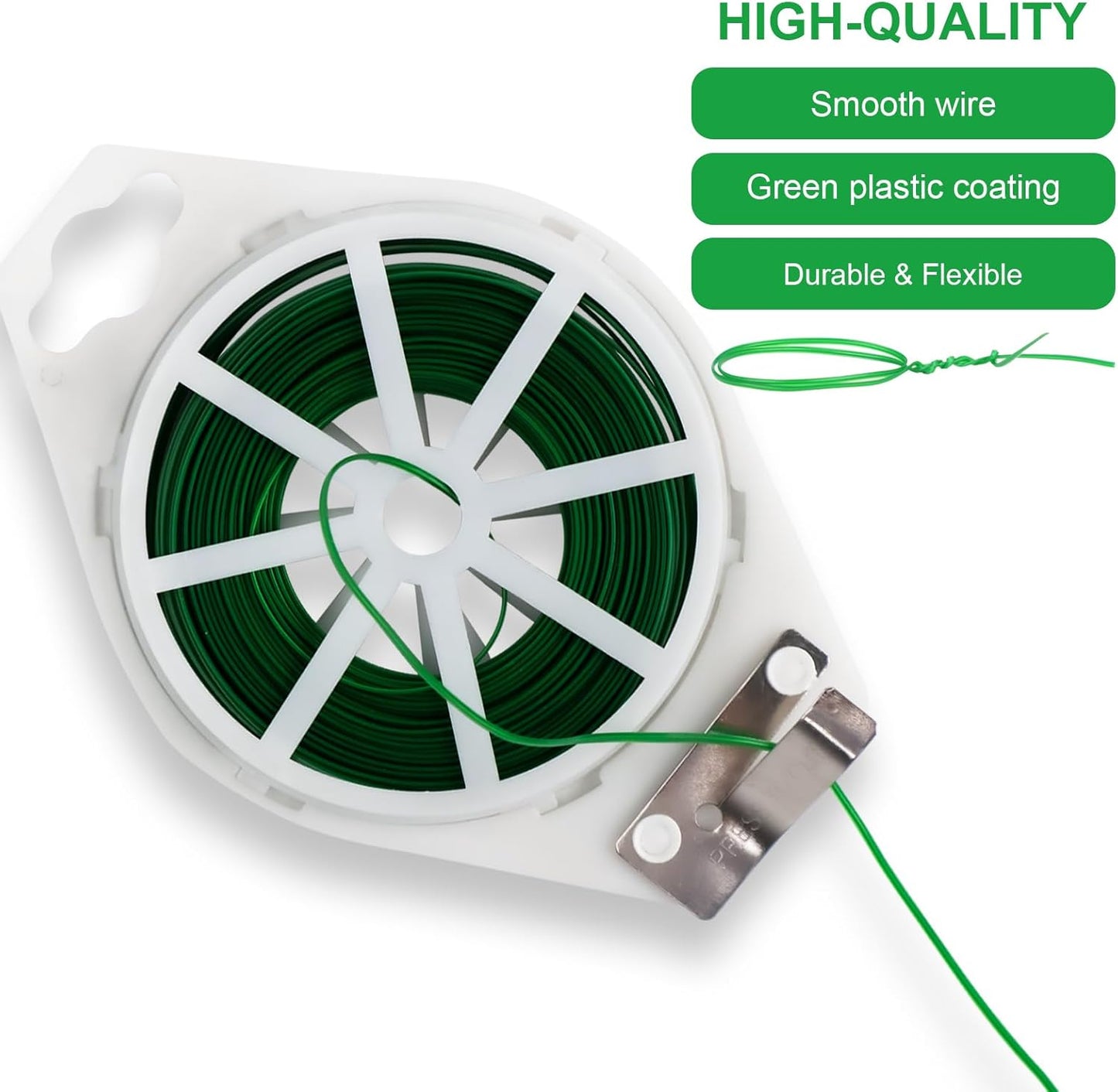 2 Pack 492FT Garden Twist Tie with Built-in Cutter, Rustproof Green Coated Plant Ties for Gardening, Flexible Reusable Tomatoes Ties Support for Indoor Outdoor Home and Office Use