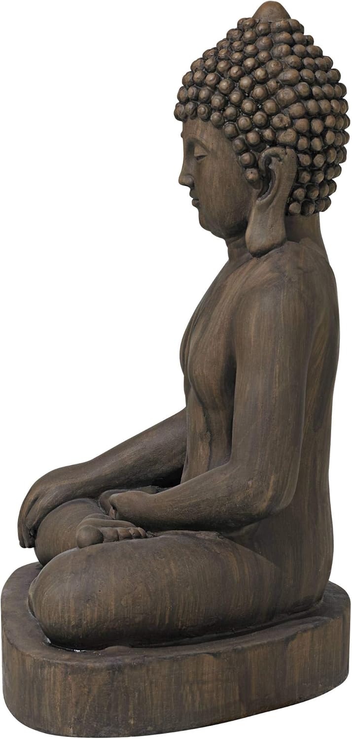John Timberland Sitting Buddha Statue Sculpture Zen Asian Japanese Garden Decor Outdoor Front Porch Patio Yard Outside Home Balcony House Dark Sandstone Faux Stone Finish Resin 29 1/2" Tall